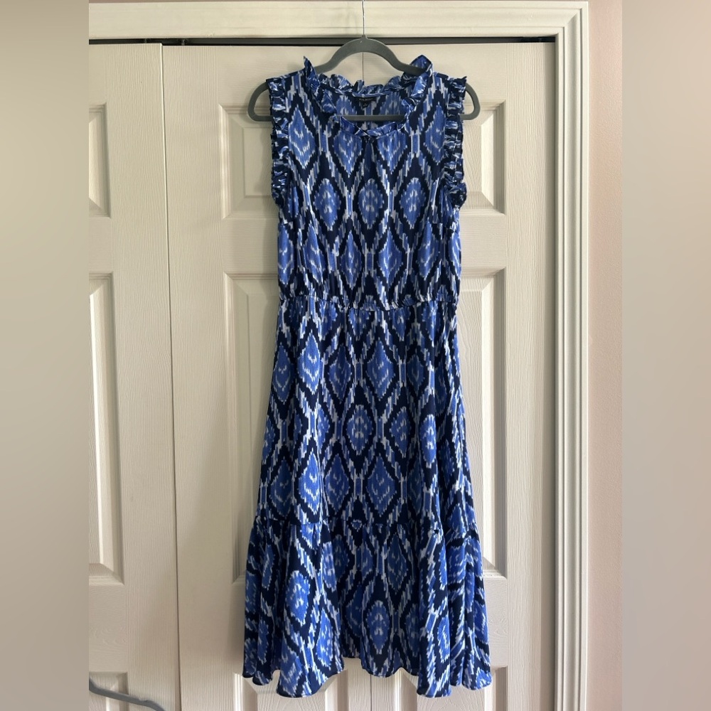 Talbots Dress Women’s Size 8 Blue White Fit & Flare Cabana Ikat Sleeveless